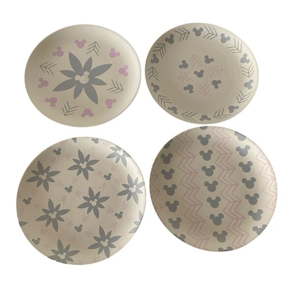 Disney Parks ~ Mickey Mouse Icon Homestead Gray & Pink Salad/Cake Plate Set of 4 - Picture 3 of 8